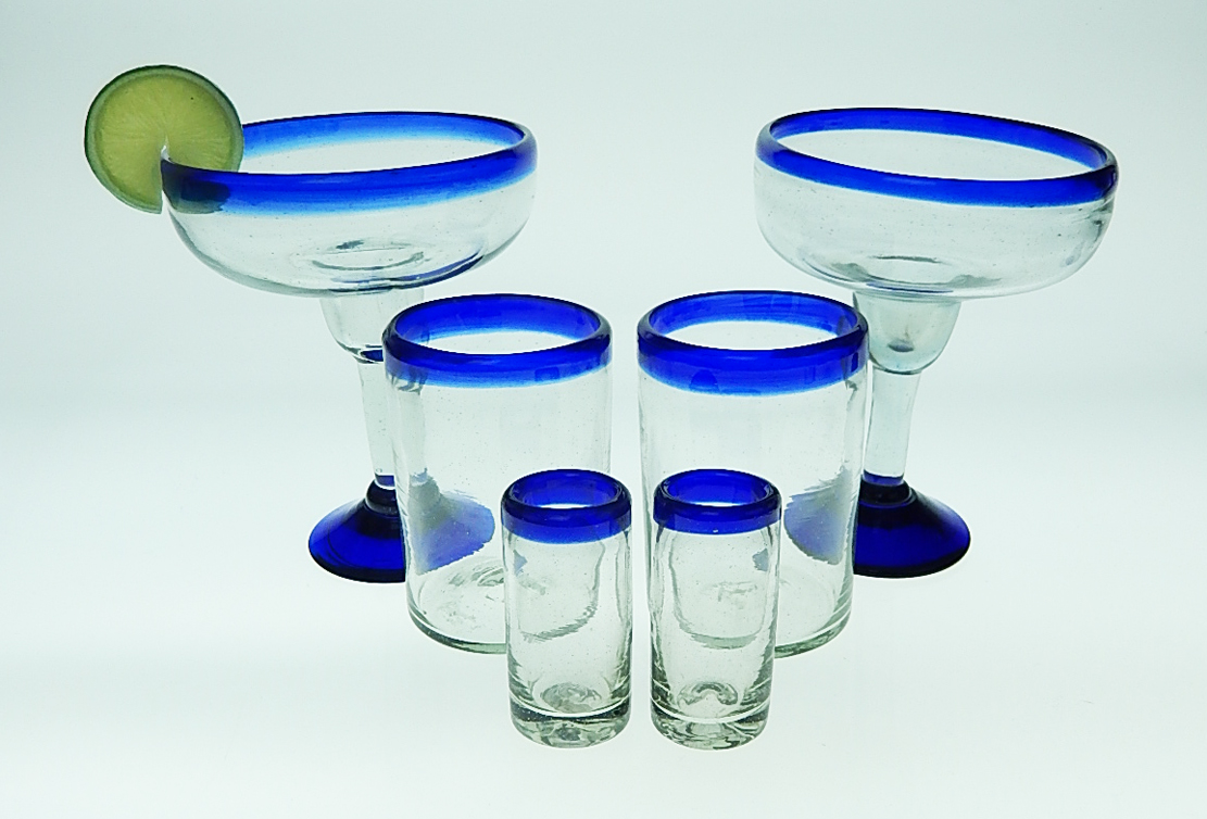 Mexican Bubble Glass Traditional Blue Rim Mexican Glasses Blue Rim